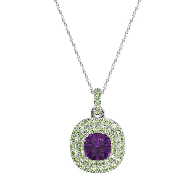 Double Halo Cushion Necklace