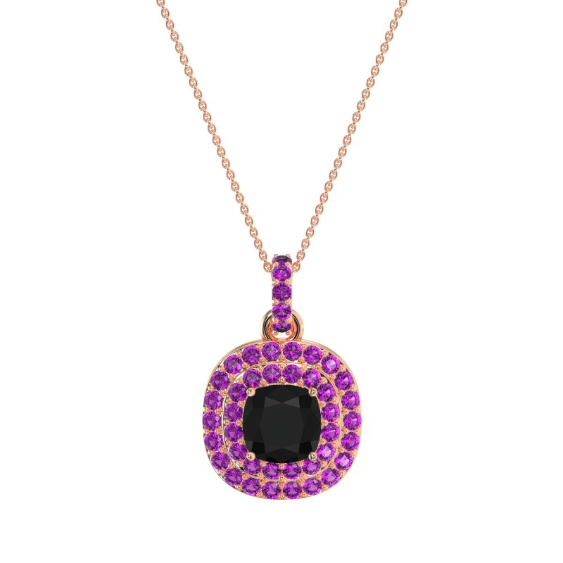 Double Halo Cushion Necklace