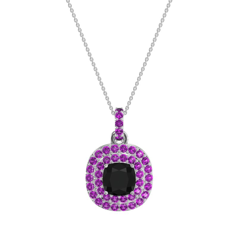 Double Halo Cushion Necklace