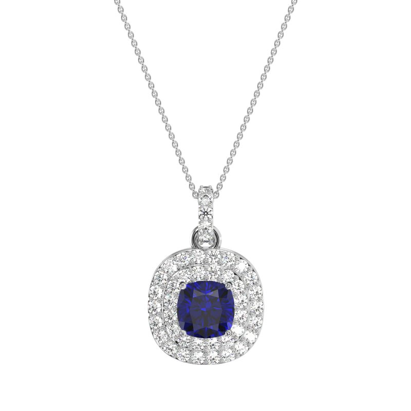 Double Halo Cushion Necklace