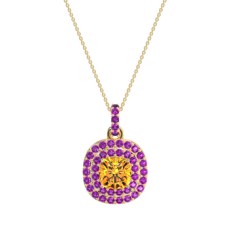 Double Halo Cushion Necklace