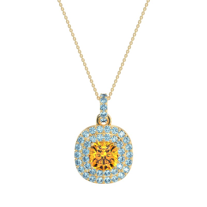 Double Halo Cushion Necklace