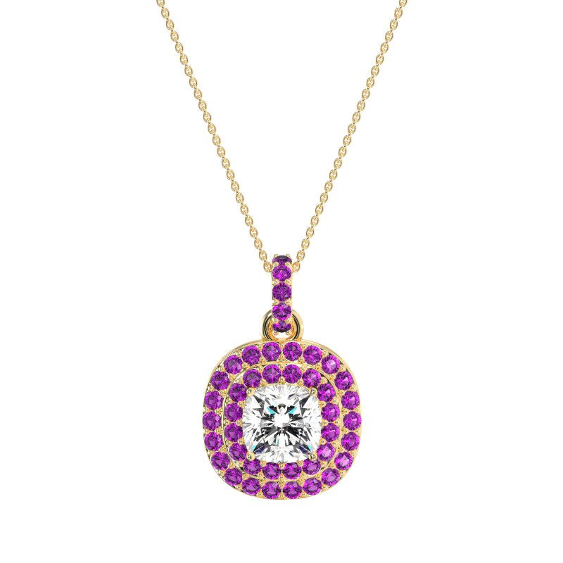Double Halo Cushion Necklace
