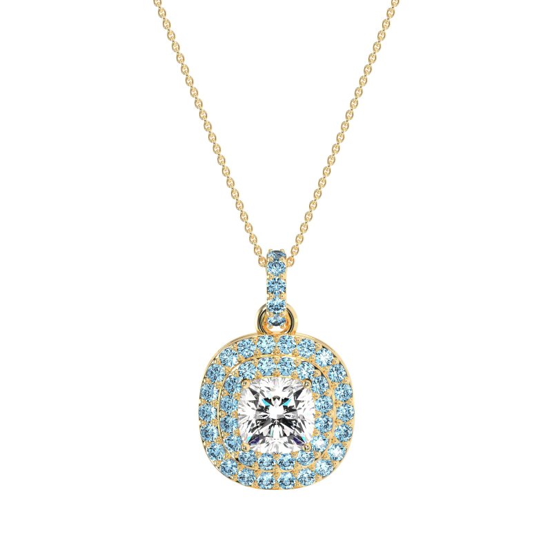 Double Halo Cushion Necklace