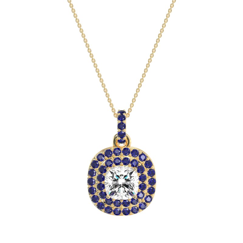 Double Halo Cushion Necklace