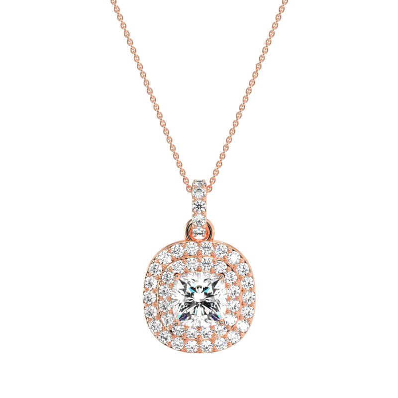 Double Halo Cushion Necklace
