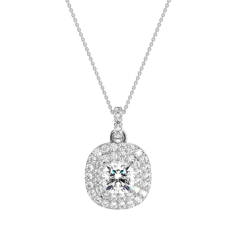 Double Halo Cushion Necklace