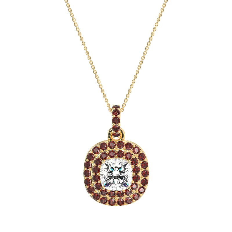 Double Halo Cushion Necklace