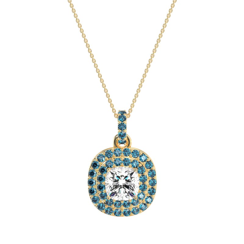 Double Halo Cushion Necklace