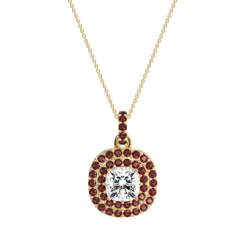 Double Halo Cushion Necklace