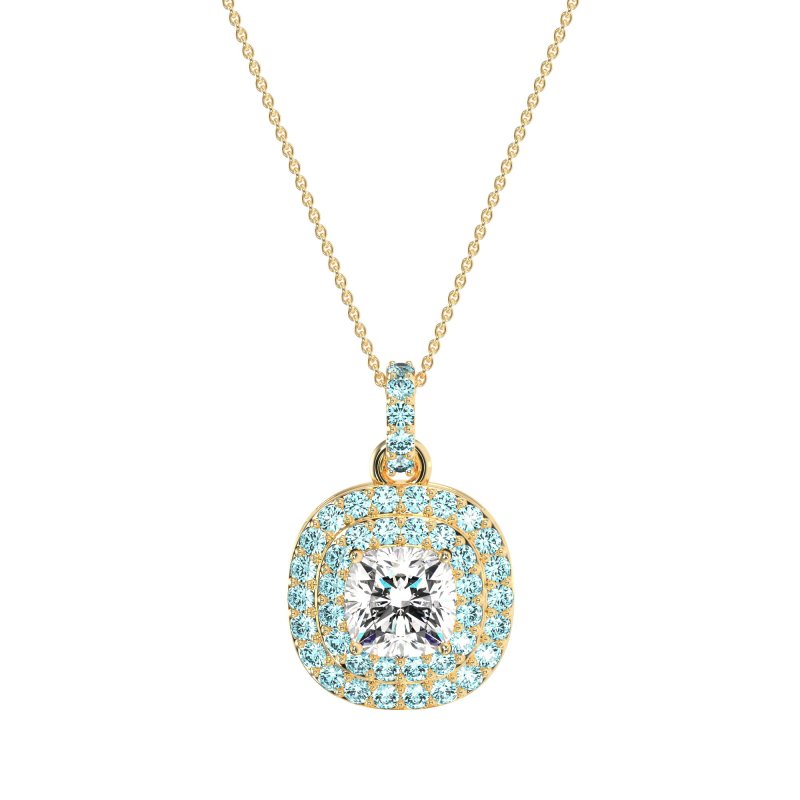 Double Halo Cushion Necklace