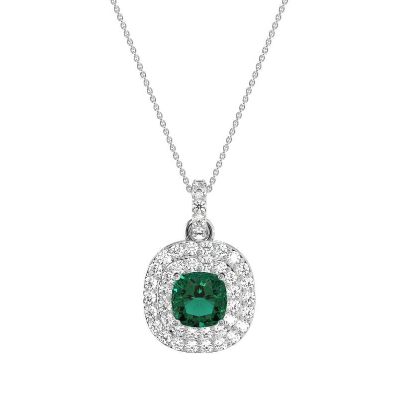 Double Halo Cushion Necklace