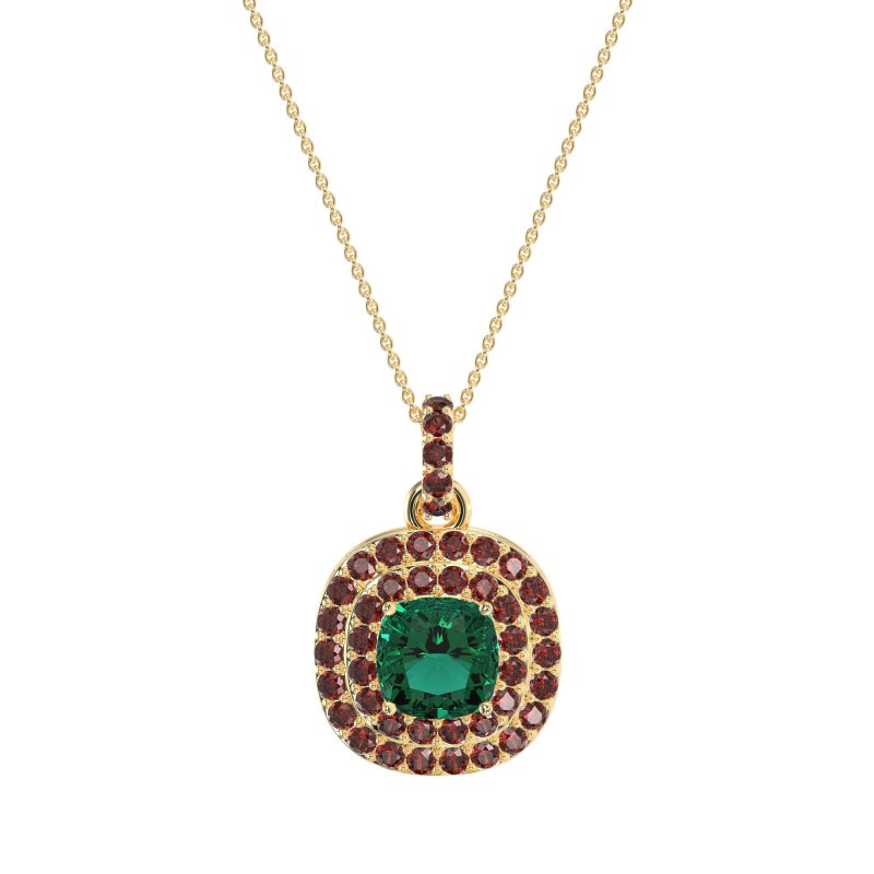 Double Halo Cushion Necklace