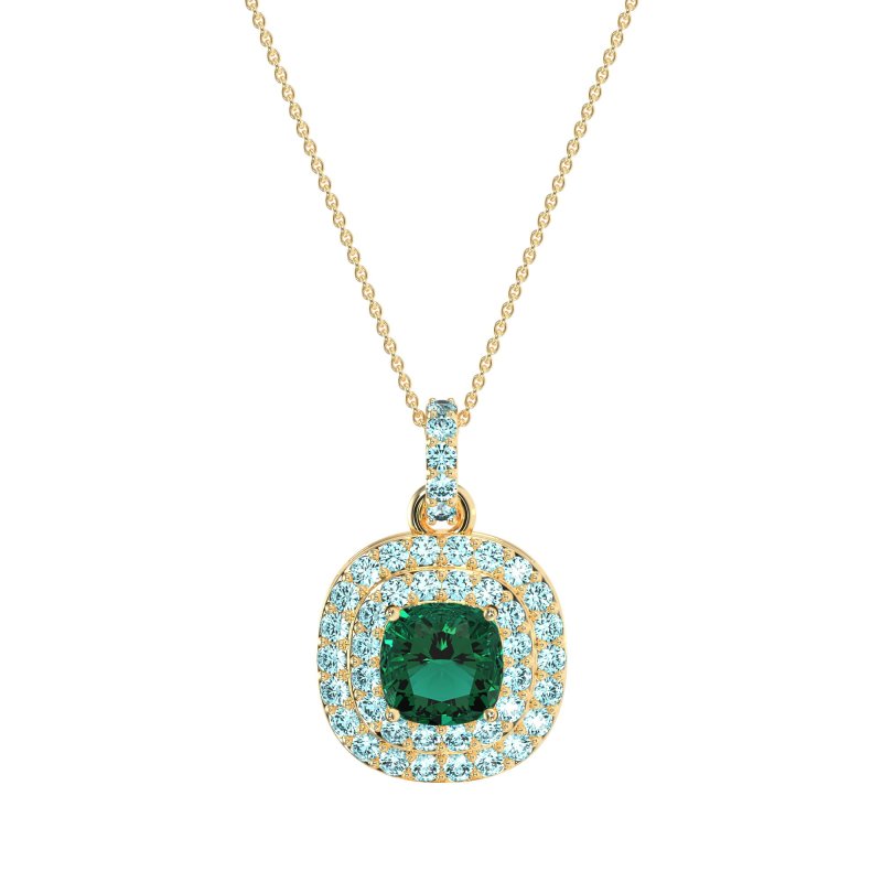 Double Halo Cushion Necklace