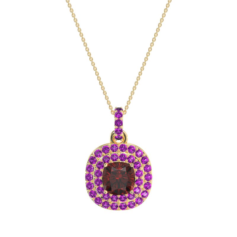 Double Halo Cushion Necklace