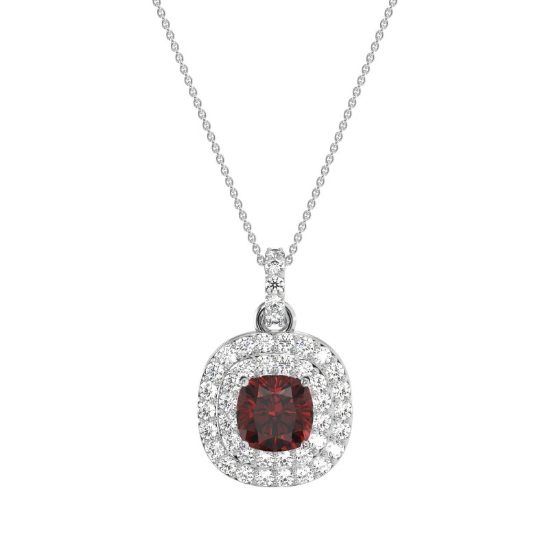 Double Halo Cushion Necklace