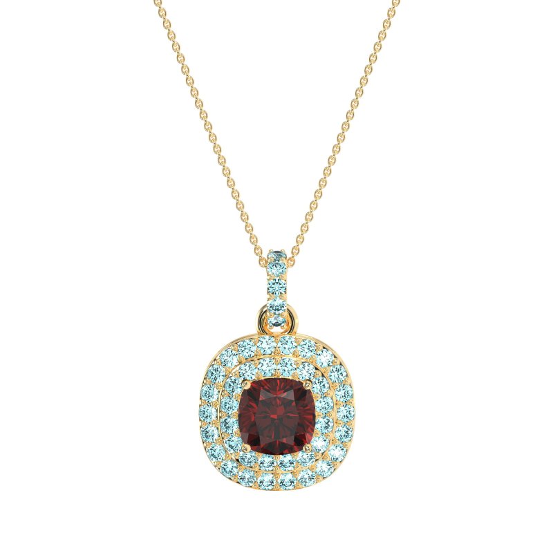 Double Halo Cushion Necklace