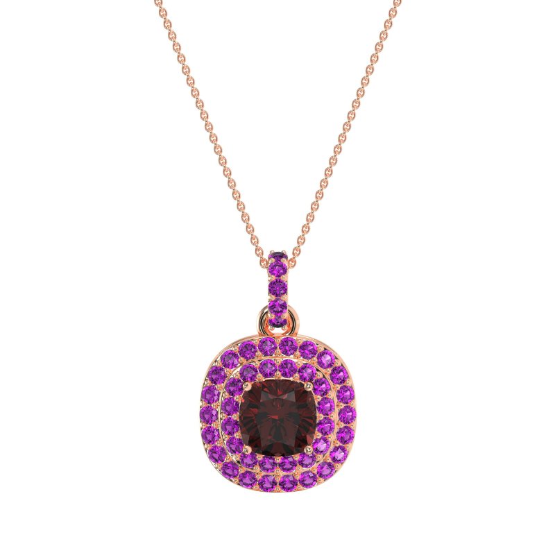 Double Halo Cushion Necklace