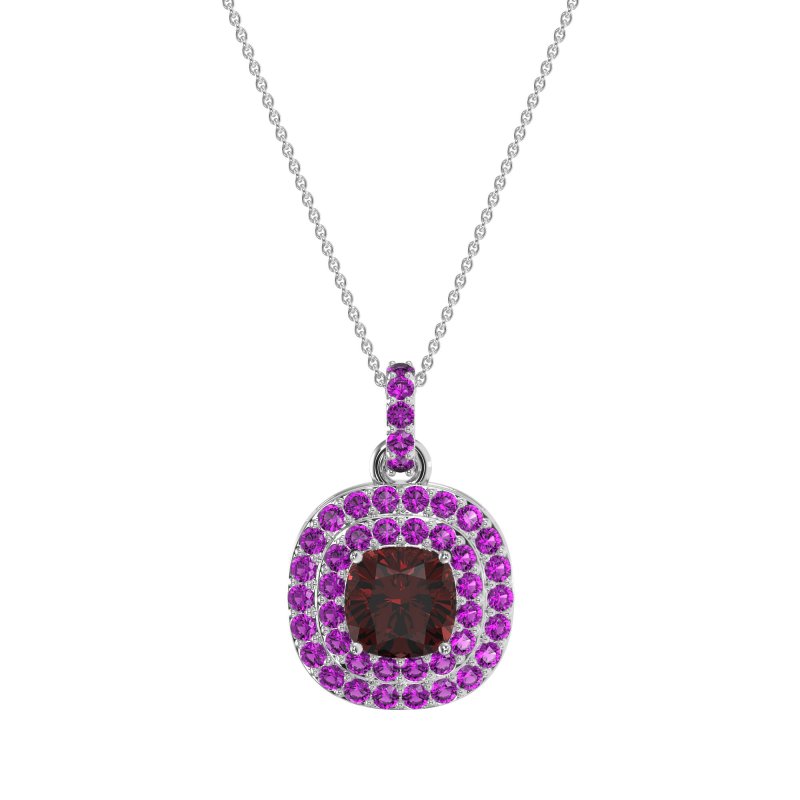 Double Halo Cushion Necklace