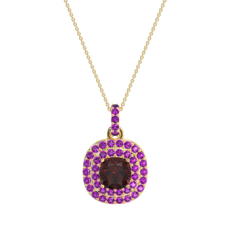 Double Halo Cushion Necklace