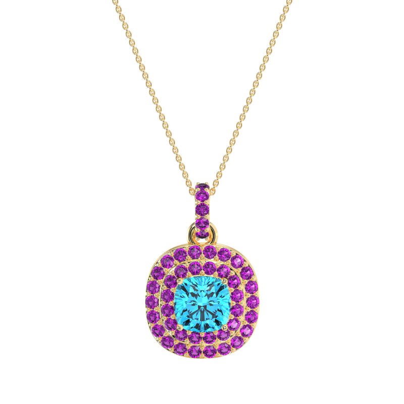 Double Halo Cushion Necklace
