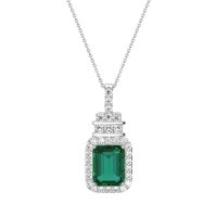 Emerald Art-Deco Emerald Cut Necklace With Diamond In Palladium – Yantra Necklace