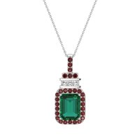Emerald Art-Deco Emerald Cut Necklace With Ruby And Lab Diamond In Palladium – Yantra Necklace