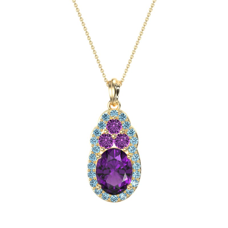 Oval Halo Three-Stone Necklace