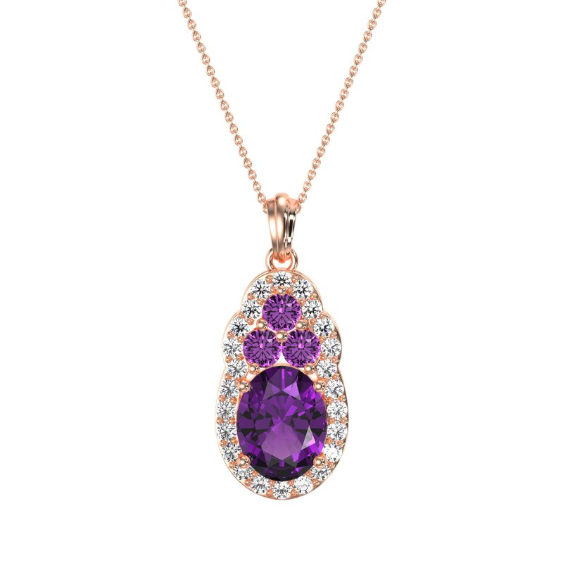 Oval Halo Three-Stone Necklace