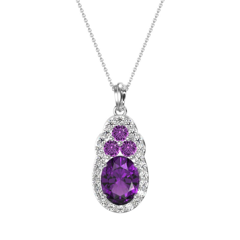 Oval Halo Three-Stone Necklace