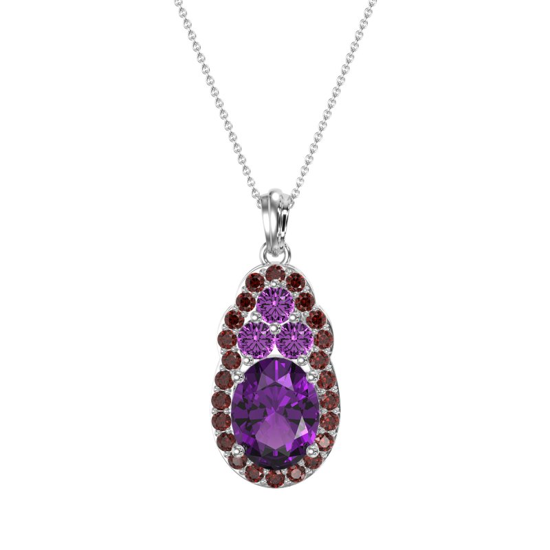 Oval Halo Three-Stone Necklace