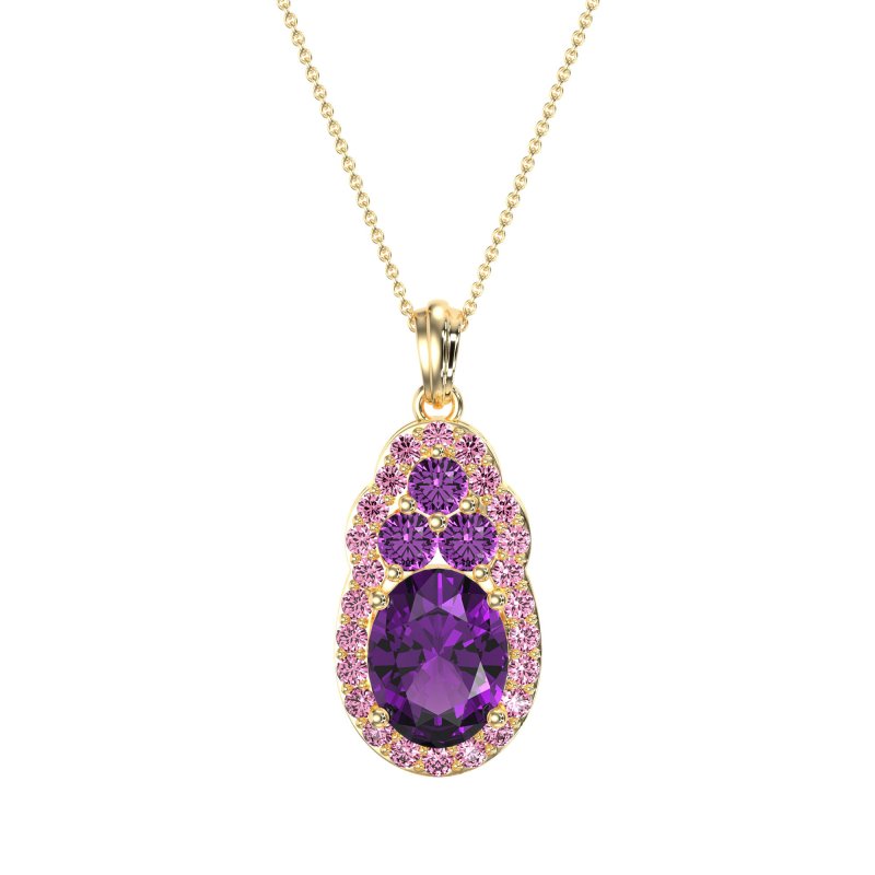 Oval Halo Three-Stone Necklace