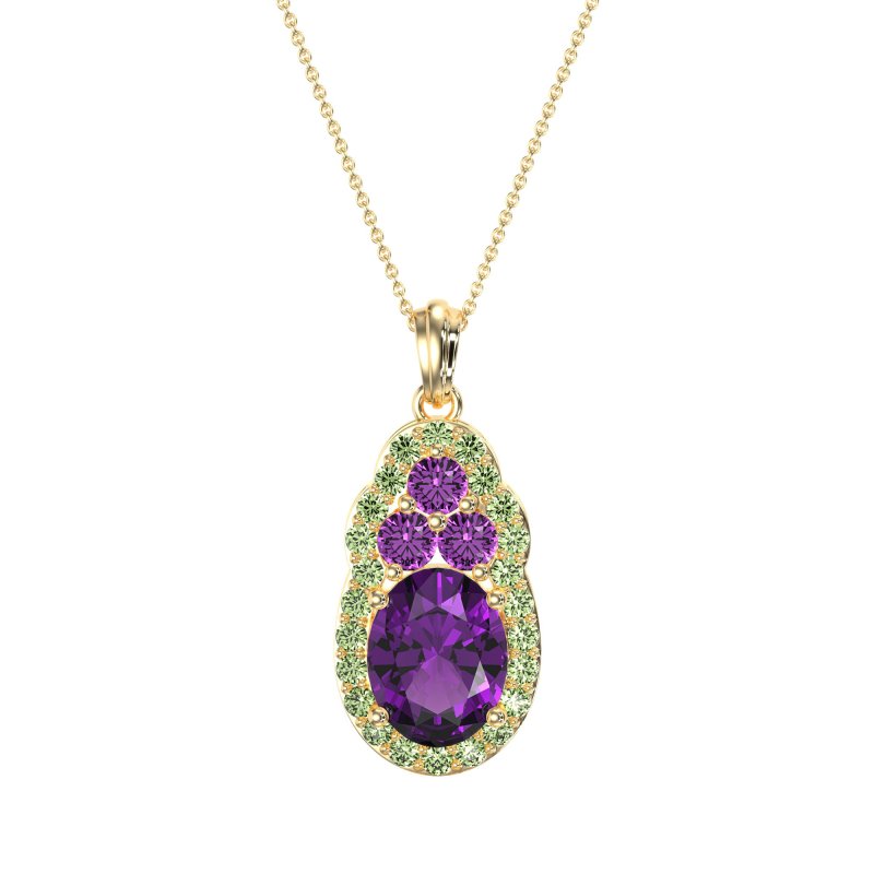 Oval Halo Three-Stone Necklace