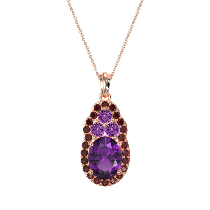 Oval Halo Three-Stone Necklace