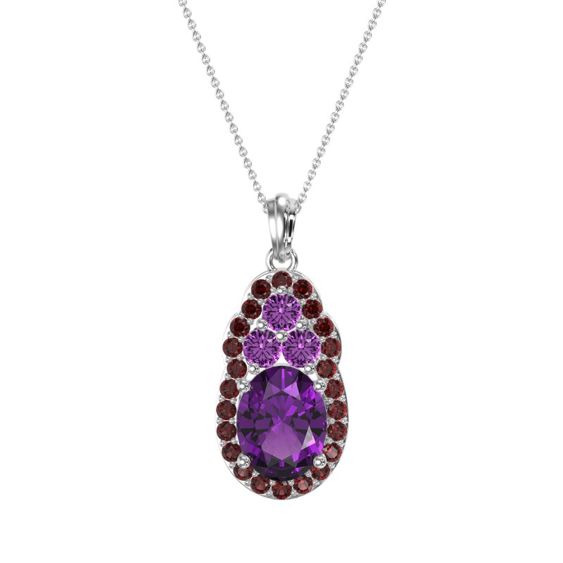Oval Halo Three-Stone Necklace