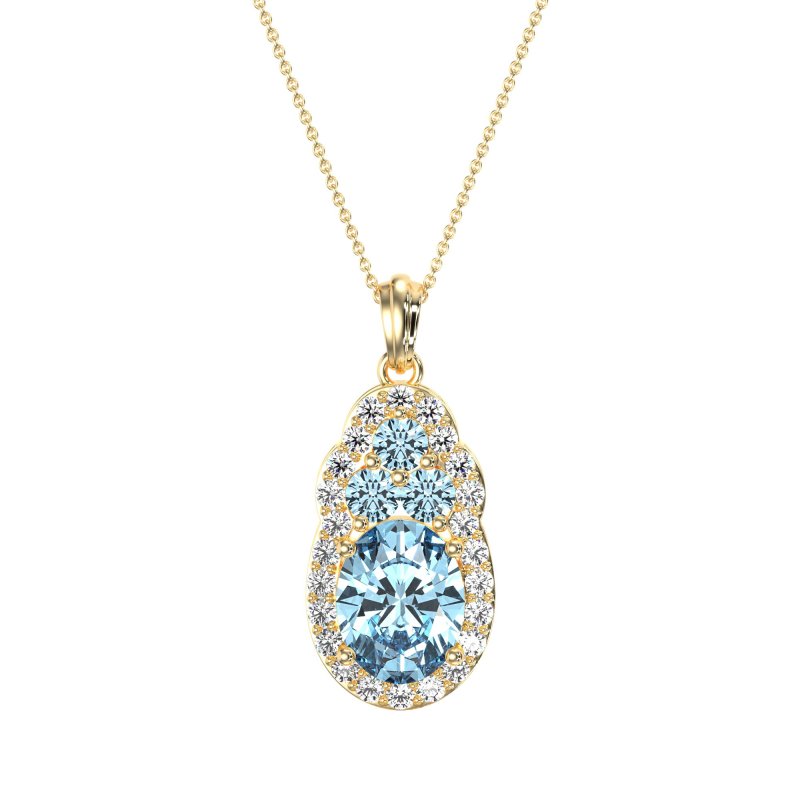 Oval Halo Three-Stone Necklace