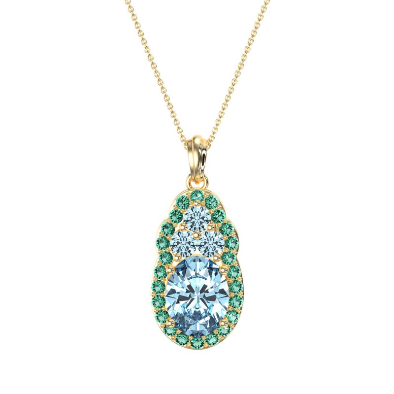 Oval Halo Three-Stone Necklace