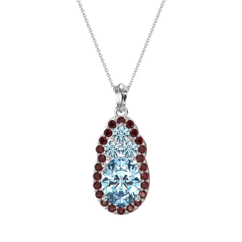 Oval Halo Three-Stone Necklace