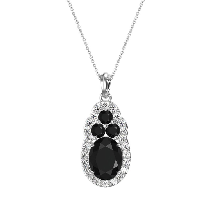 Oval Halo Three-Stone Necklace