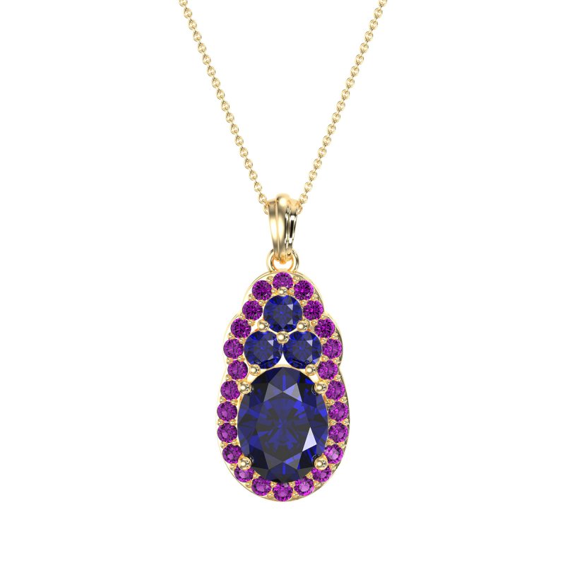 Oval Halo Three-Stone Necklace