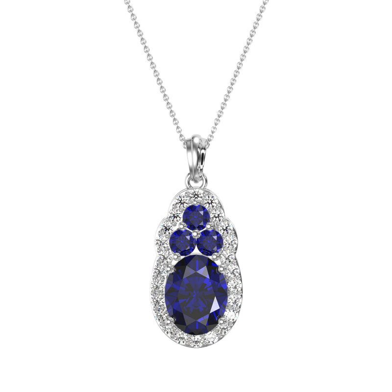 Oval Halo Three-Stone Necklace