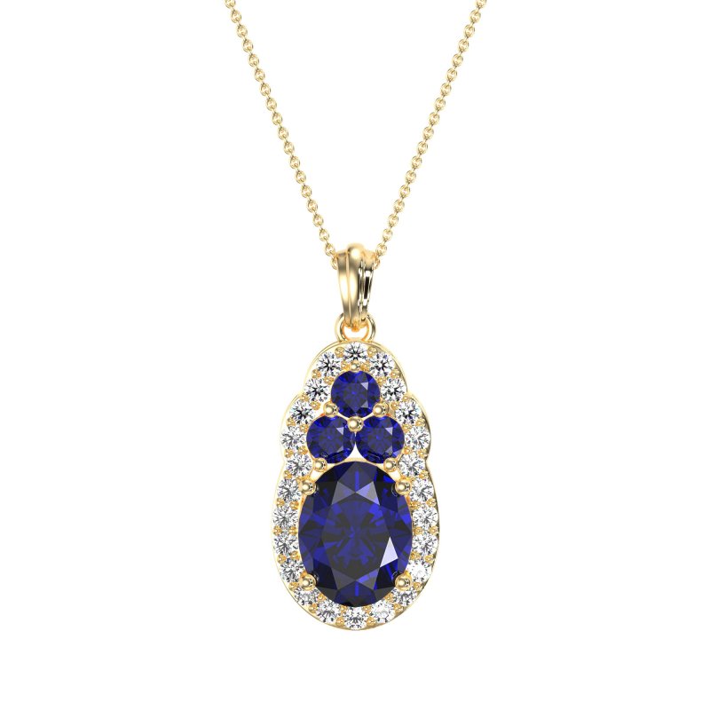 Oval Halo Three-Stone Necklace