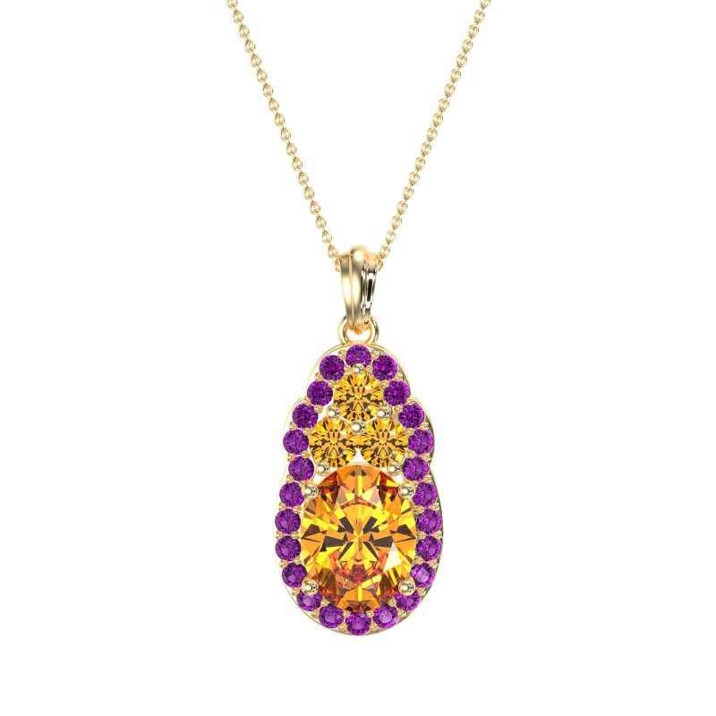 Oval Halo Three-Stone Necklace