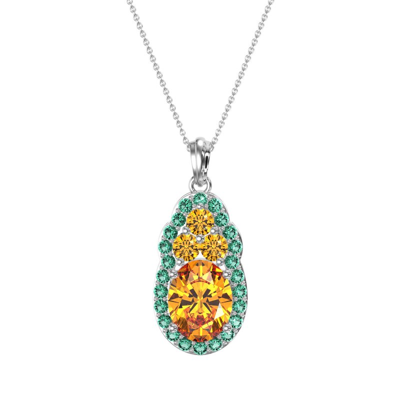 Oval Halo Three-Stone Necklace