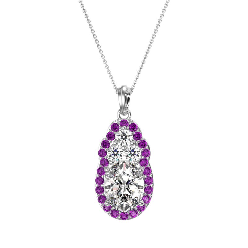 Oval Halo Three-Stone Necklace