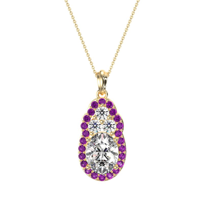 Oval Halo Three-Stone Necklace