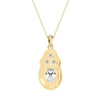 Oval Halo Three-Stone Necklace