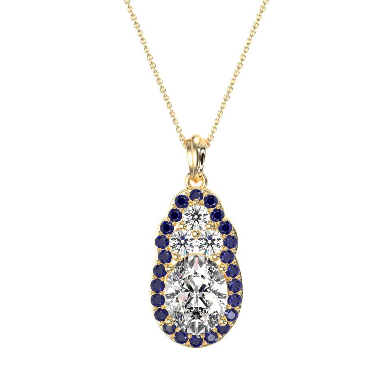 Oval Halo Three-Stone Necklace