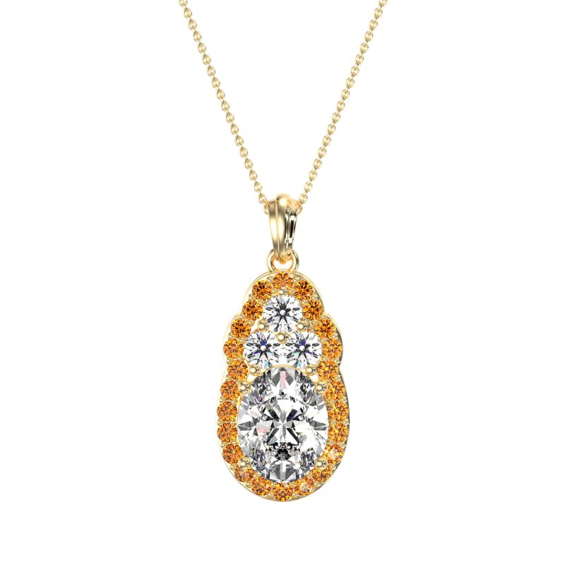 Oval Halo Three-Stone Necklace