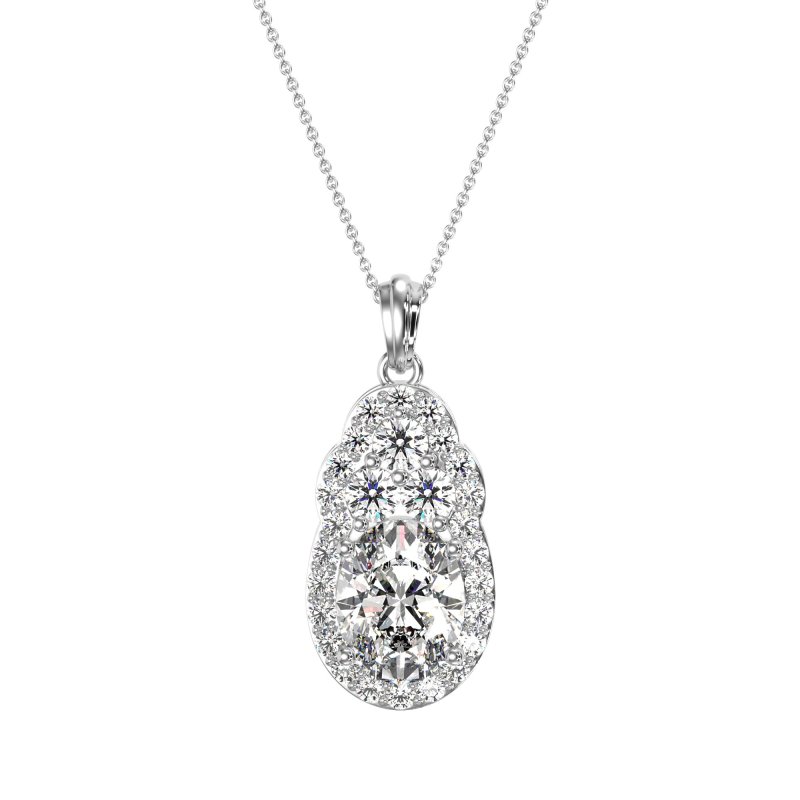 Oval Halo Three-Stone Necklace